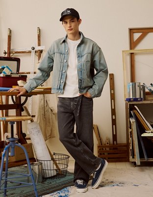 AE Relaxed Fit Denim Utility Jacket - Blue Powder