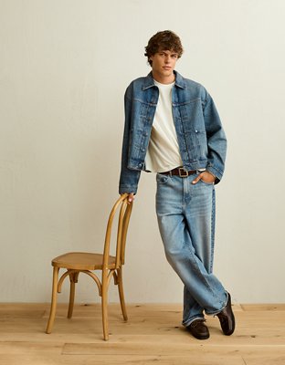 AE Relaxed Fit Denim Utility Jacket - Blue Powder