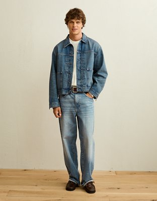 AE Relaxed Fit Denim Utility Jacket - Blue Powder