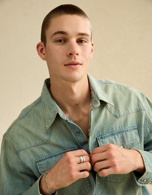 AE Relaxed Denim Western Shirt - Light Wash