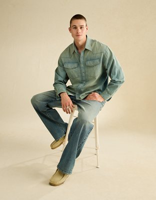 AE Relaxed Denim Western Shirt - Light Wash