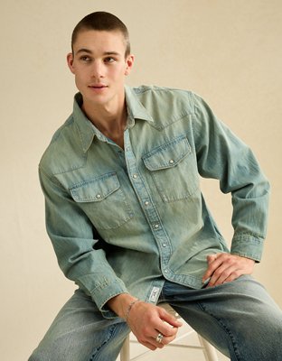 AE Relaxed Denim Western Shirt - Light Wash