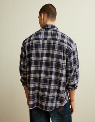 AE x Lamine Yamal Flannel Button-Up Shirt - Cerulean Blue