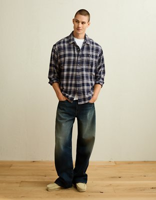 AE x Lamine Yamal Flannel Button-Up Shirt - Cerulean Blue