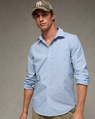AE Slim Fit Poplin Button-Up Shirt - Cerulean Blue