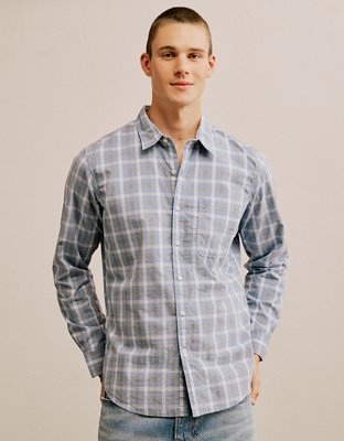 AE Slim Fit Poplin Button-Up Shirt - Blue