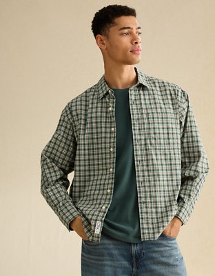 AE Relaxed Fit Poplin Button-Up Shirt - Camper Green
