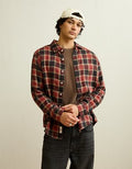 AE Standard Fit Gauze Button-Up Shirt - Red