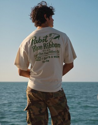 AE Standard Fit Pabst Blue Ribbon Graphic T-Shirt - White