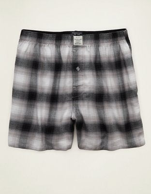 AEO Men's Flannel Pocket Boxer Short - Black Charcoal