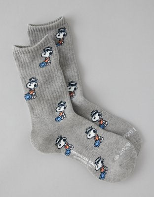 AE Snoopy Graphic Crew Socks - Grey