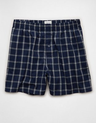 AEO Men's Poplin Plaid Classic Pocket Boxer Short - Navy