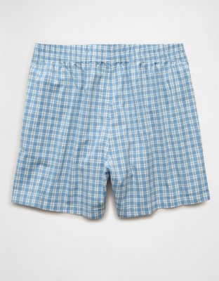 AEO Men's Poplin Plaid Classic Pocket Boxer Short - Blue Vibe
