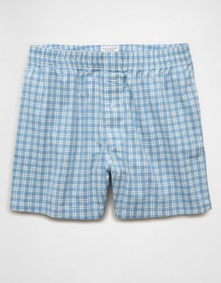 AEO Men's Poplin Plaid Classic Pocket Boxer Short - Blue Vibe
