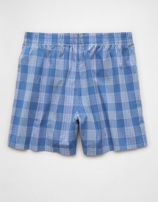 AEO Men's Poplin Plaid Classic Pocket Boxer Short - Blue