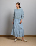 AE77 Linen-Blend Maxi Skirt - Blue