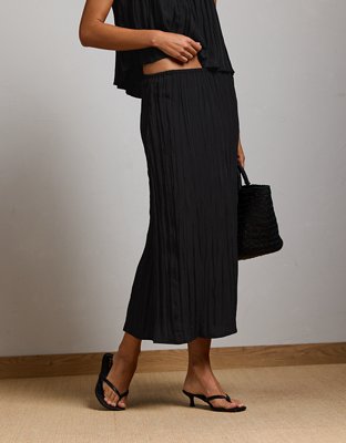 AE77 Textured Pull-On Midi Skirt - Black