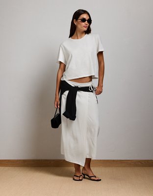AE77 Linen-Blend Wrap Midi Skirt - White
