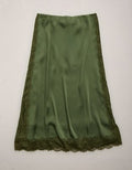 AE77 Satin Slip Lace Skirt - Olive