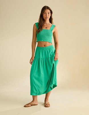 AE Mid-Rise Linen-Blend Maxi Skirt - Green