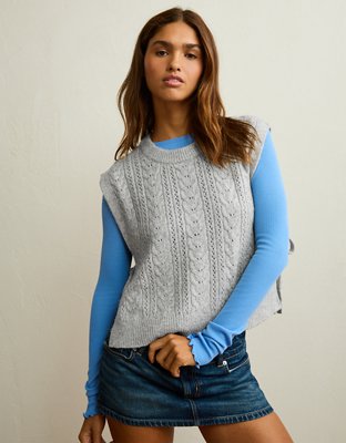 AE Whoa So Soft Cable Knit Vest - Heather Gray