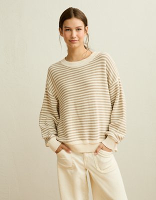 AE Oversized Crew Neck Sweater - Tan
