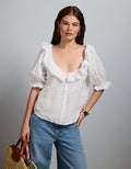 AE77 Ruffled-Neck Blouse - White
