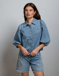AE77 Puff-Sleeve Denim Shirt - Medium Wash