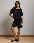 AE77 Puff Sleeve Cropped Top - Black