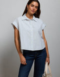 AE77 Cropped Poplin Short-Sleeve Shirt - Light Blue