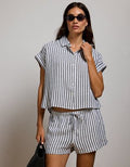AE77 Boxy Linen-Blend Button-Up Shirt - Navy