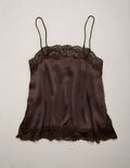 AE77 Satin Slip Lace Cami Top - Brown