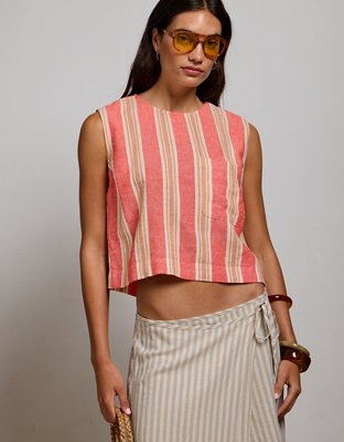AE77 Boxy Chambray Top - Red