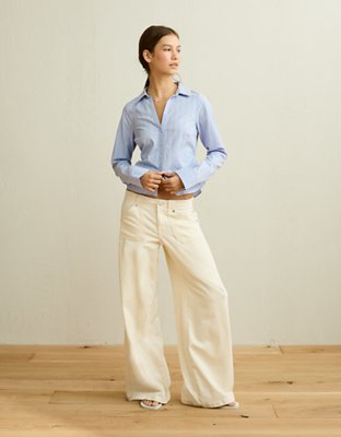 AE Fitted Button-Up Shirt - Blue