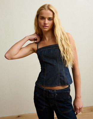 AE Denim Straight Neck Cami Top - Dark Wash
