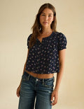 AE Front Tie Lace Inset Top - Navy