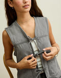 AE Tie-Front Denim Vest - Gray