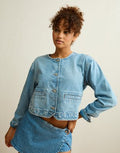 AE Collarless Denim Jacket - Light Wash