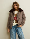 AE Fur Collar Wool-Blend Bomber Jacket - Multi
