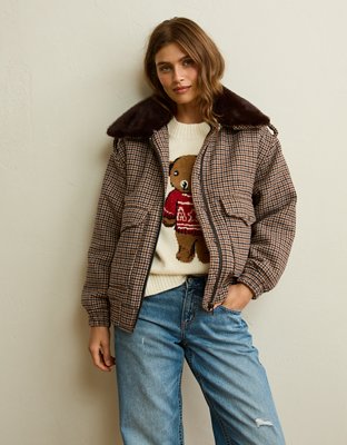 AE Fur Collar Wool-Blend Bomber Jacket - Multi