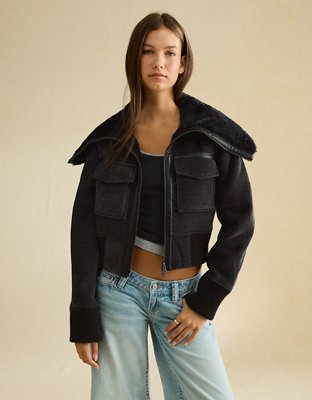 AE Shrunken Corduroy Bomber Jacket - Black