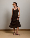 AE77 Linen-Blend Slip Dress - Brown
