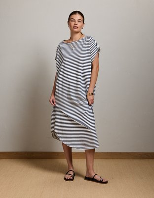 AE77 Cap-Sleeve Everyday T-Shirt Dress - Navy