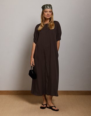 AE77 Open-Back Kaftan Midi Dress - Brown