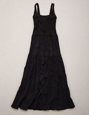 AE77 Sweater Combo Crinkle Midi Dress - Black