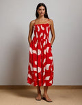 AE77 Smocked Maxi Dress - Red