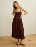 AE Tie-Front Lace Midi Dress - Chocolate