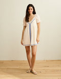 AE Embroidered Puff-Sleeve Babydoll Mini Dress - Cream