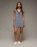 AE V-Neck Ruffled Button-Up Mini Dress - Navy