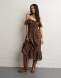 AE x Stagecoach Off-The-Shoulder Midi Dress - Brown